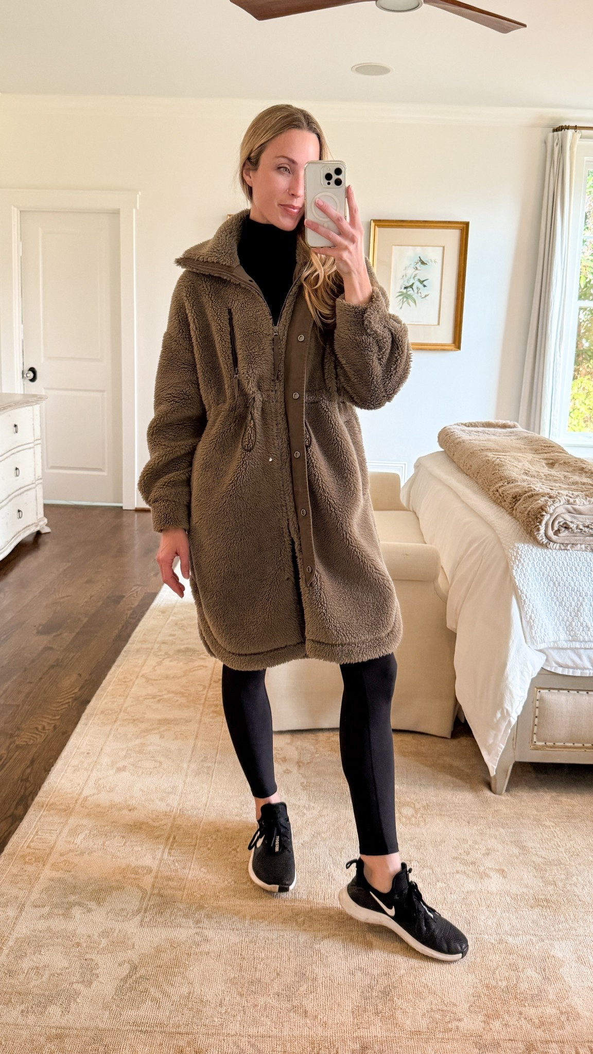 Sherpa coat XS (exact style no longer made—it’s the Jones—this year’s long sherpa styles by Varley linked!), top S, S in leggings in the 28” (25” also linked), shoes no longer made (similar linked).

long sherpa coat, varley sherpa coat, varley winter, winter athleisure, winter errands outfit, winter casual outfit, winter weekend outfit, casual winter looks, black leggings, varley leggings, varley sherpa jacket

#LTKSeasonal #LTKActive