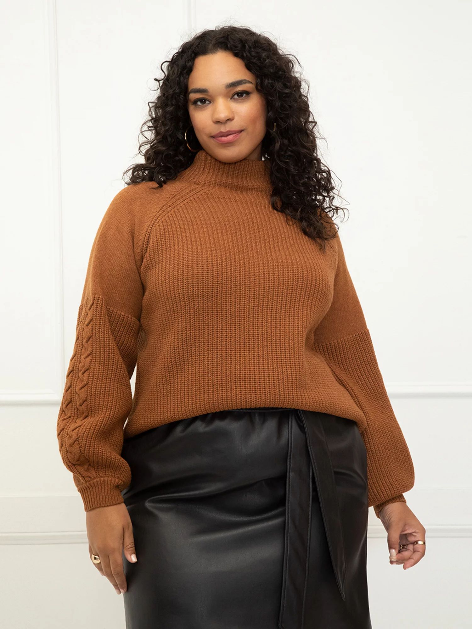 ELOQUII Elements Women's Plus Size Funnel Neck Sweater With Balloon Sleeve - Walmart.com | Walmart (US)