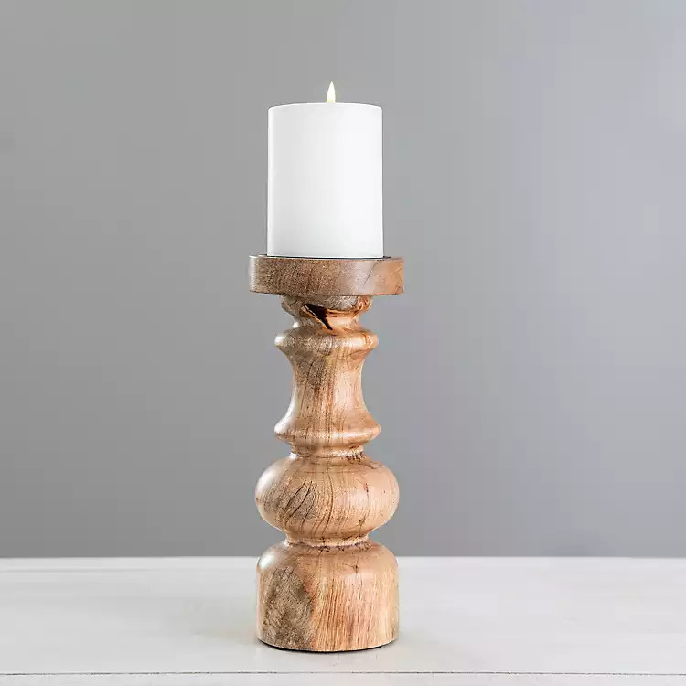 Carved Natural Mango Wood Candle Holder, 10 in. | Kirkland's Home