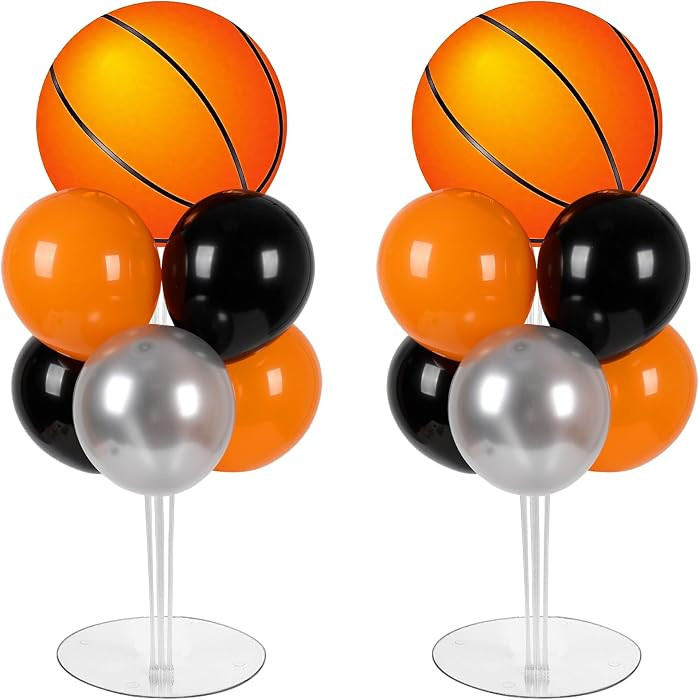 Basketball Party Balloons Stand Kit - 2 Sets With 2 Basketball Ball Foil Balloons - Basketball Th... | Amazon (US)