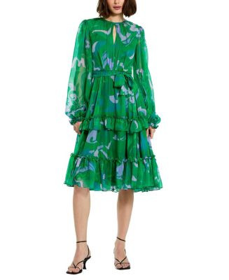 Printed Chiffon Bishop Sleeve Ruffle Midi Dress | Bloomingdale's (US)