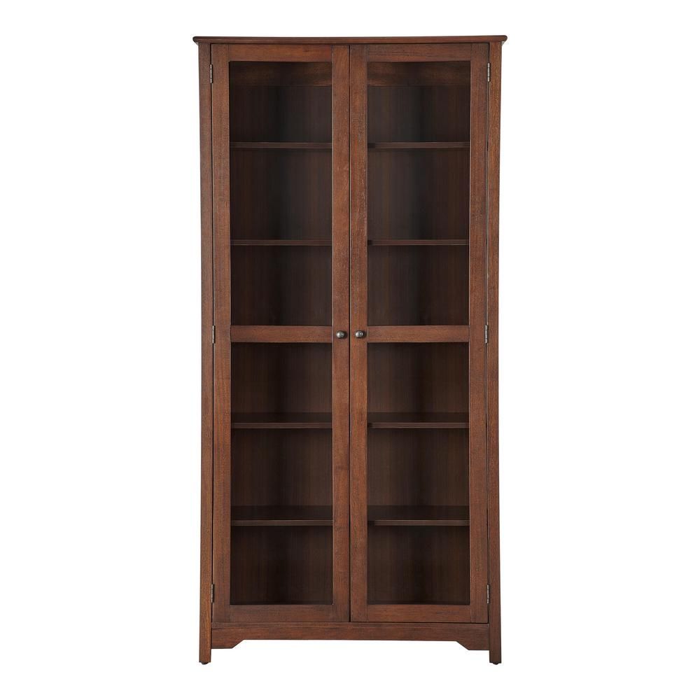 Home Decorators Collection Bradstone 72.20 in. Walnut Bookcase with Glass Doors-JS-3424-C - The H... | The Home Depot