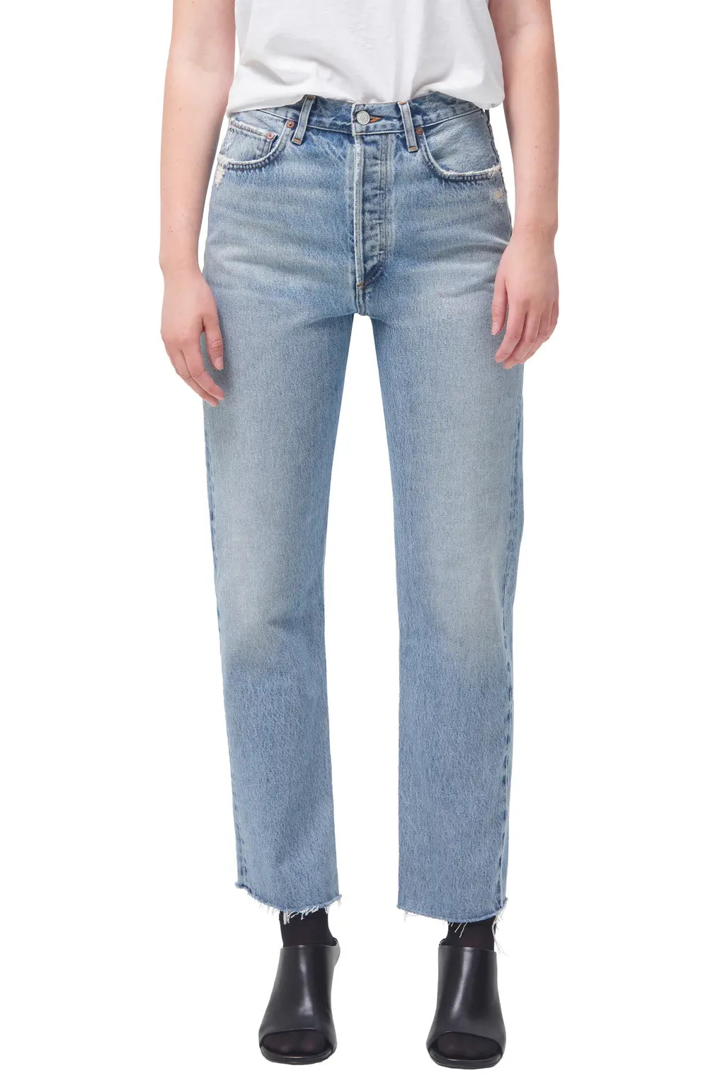 AGOLDE '90s Pinch High Waist Raw Hem Straight Leg Organic Cotton Jeans, Size 27 in Ruminate at Nords | Nordstrom Canada