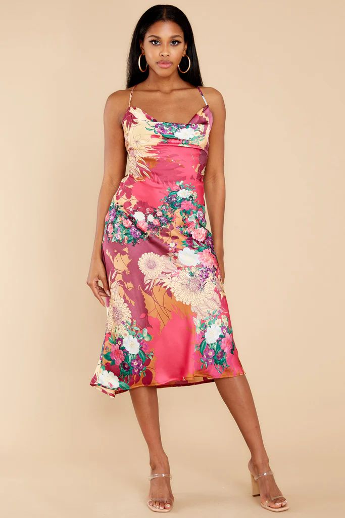 Ready For The Runway Pink Floral Print Midi Dress | Red Dress 