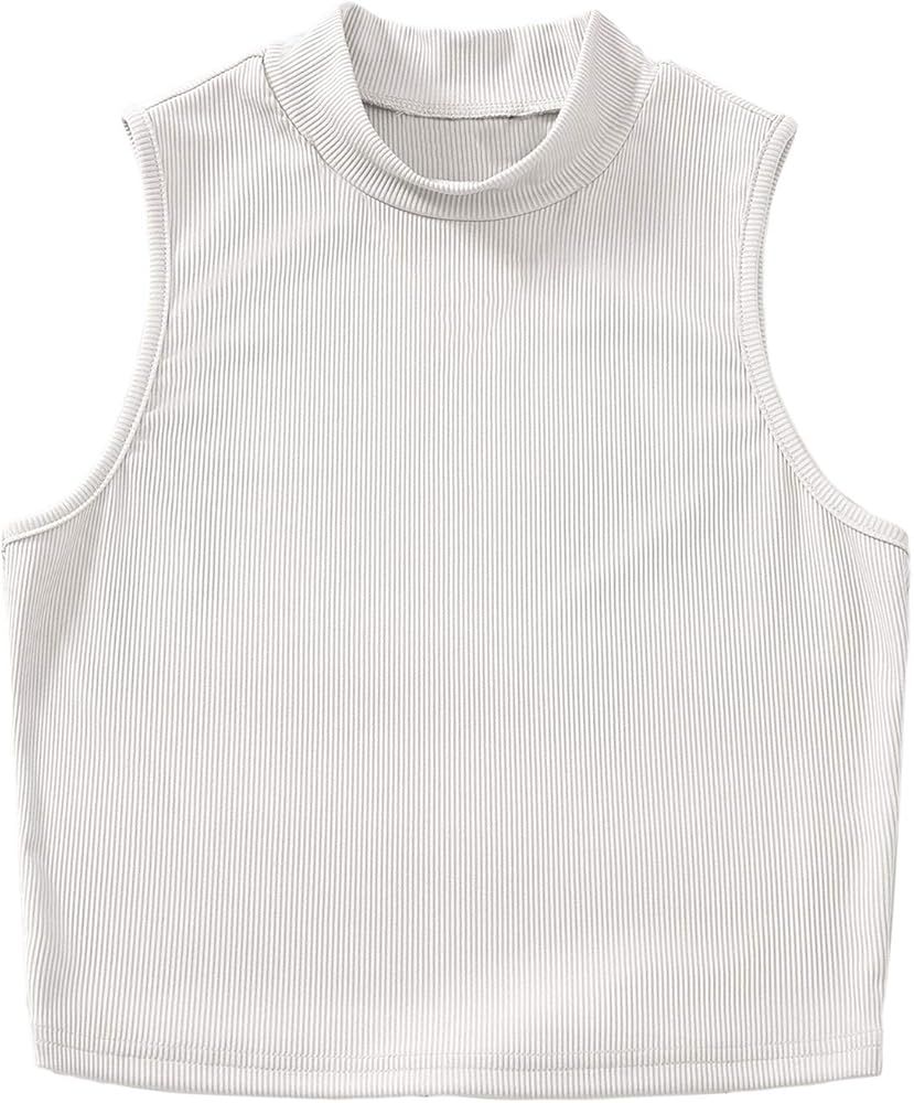 Verdusa Women's Basic Sleeveless Mock Neck Rib Knit Tank Crop Top | Amazon (US)