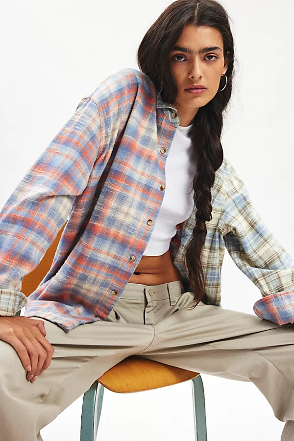 BDG Dani Oversized Flannel Shirt in Light Blue, Women's at Urban Outfitters | Urban Outfitters (US and RoW)