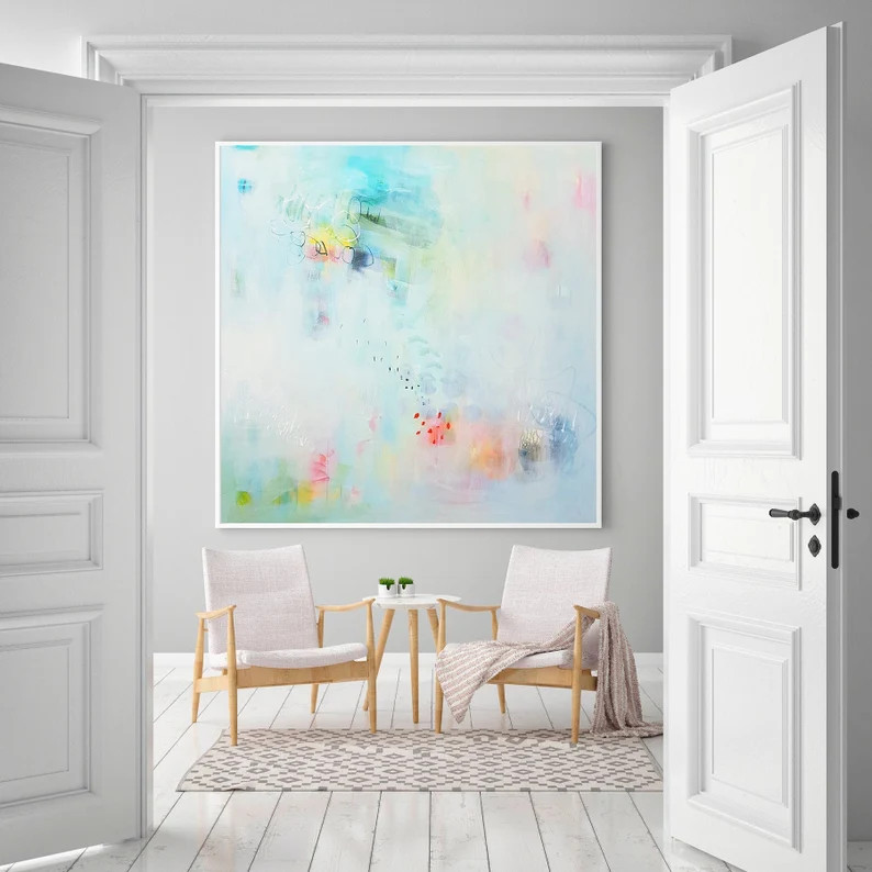 Light blue Soft pastel wall art print, abstract painting giclee print, large fine art print, Mini... | Etsy (US)