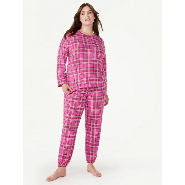 Joyspun Women’s Long Sleeve Tee and Joggers, 2-Piece Pajama Set, Sizes S-3X - Walmart.com | Walmart (US)