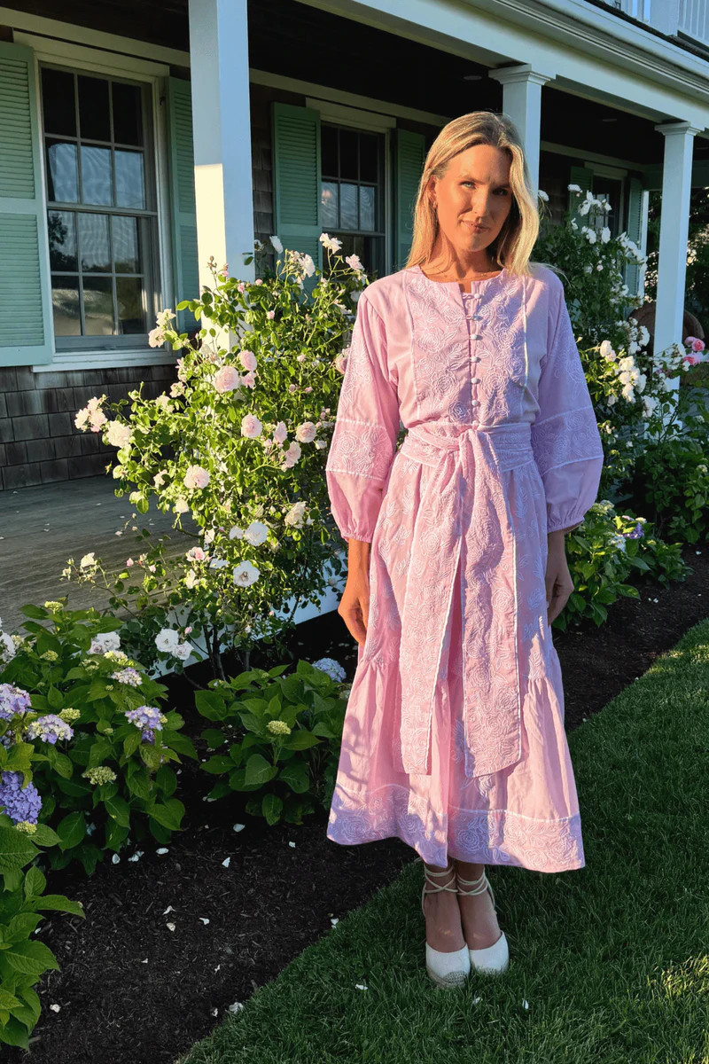 FINAL SALE Jewel Neck SUE SARTOR Flounce™ | Peony Pink Embroidered Peo | SUE SARTOR