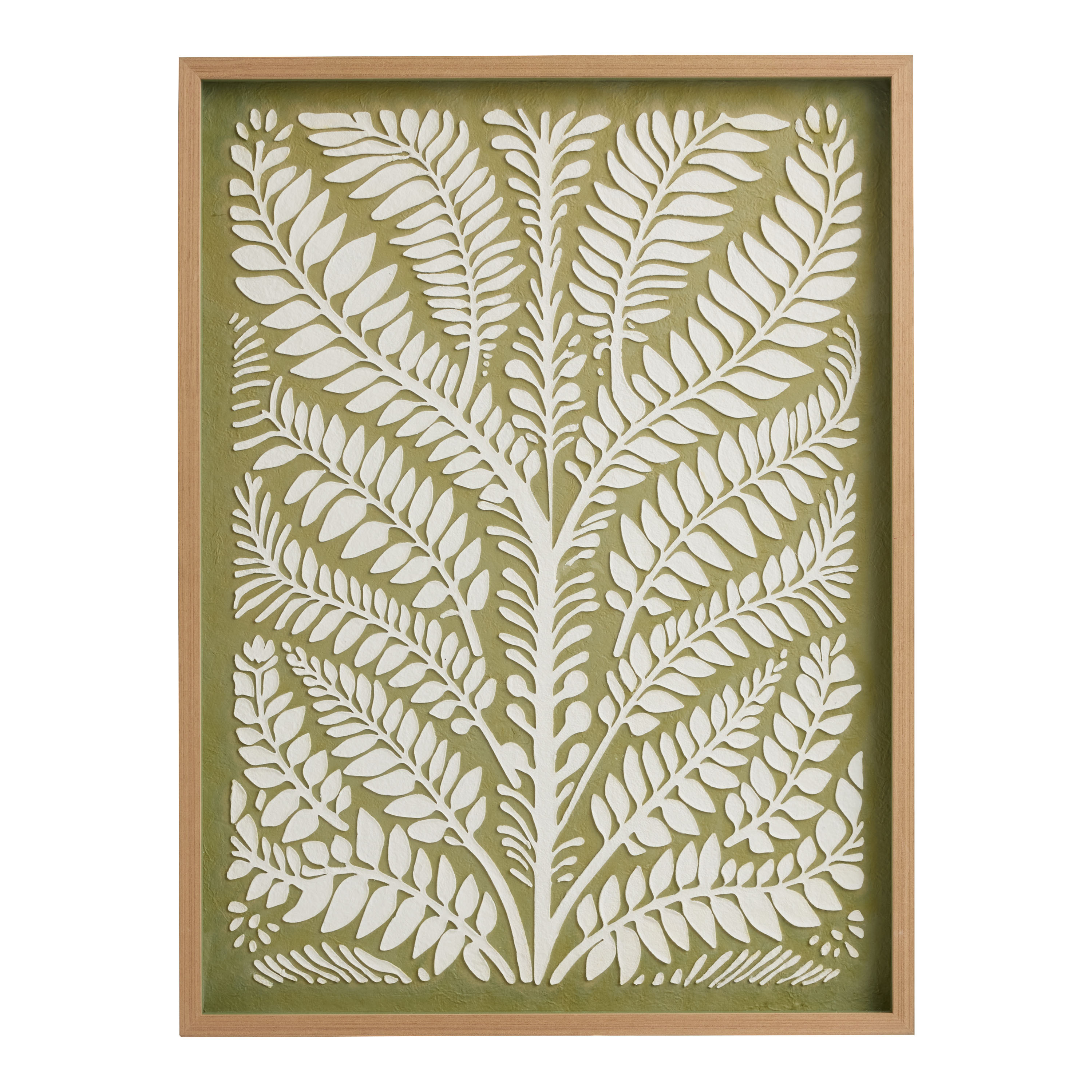 White and Olive Green Rice Paper Leaves Shadow Box Wall Art | World Market
