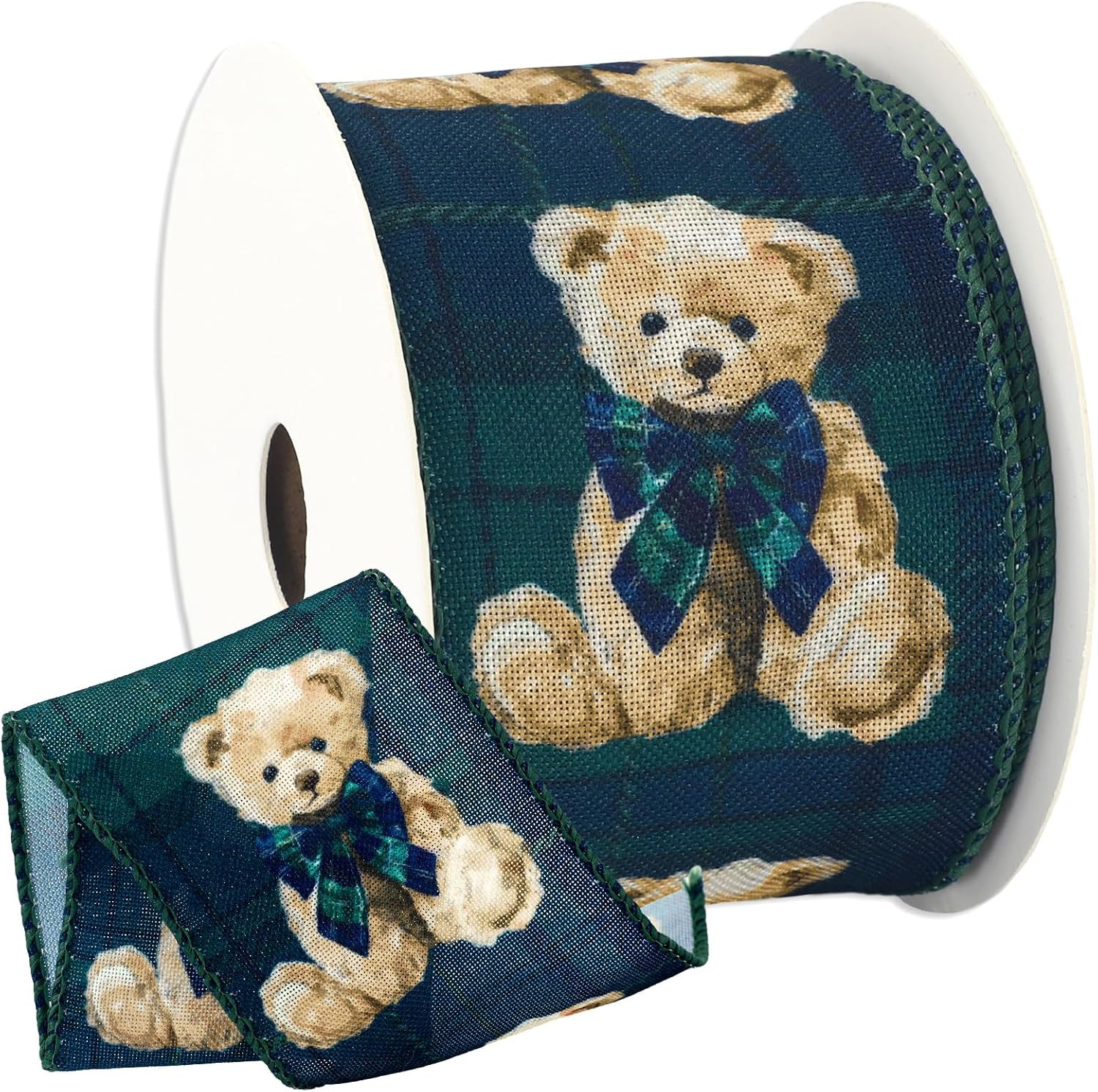 Whaline Tartan Bear Wired Edge Ribbon 12 Yards Blue Green Plaids Fabric Ribbon 2.5 Inch Baby Shower Craft Ribbons for Birthday Wreath Bow DIY Crafts Scottish British Style Decoration | Amazon (US)
