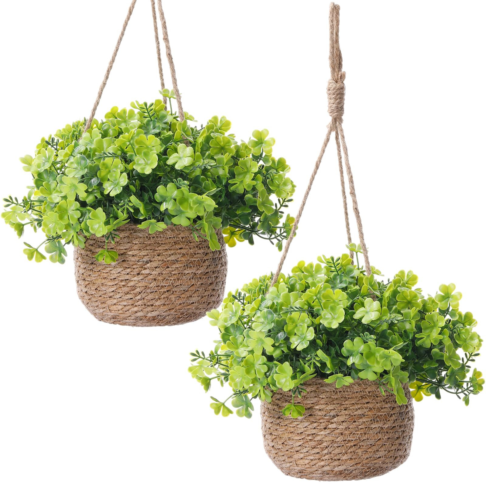 2 Set St. Patrick's Day Artificial Clover Plants with Woven Basket, Faux Shamrock Hanging Plants ... | Amazon (US)