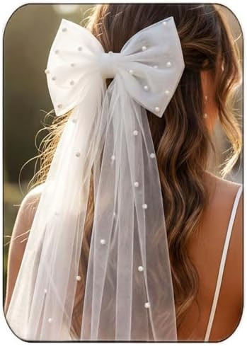 JONKY Bow Veil Bridal Veils Bachelorette Party Hair Clips for Women (Style1) | Amazon (US)