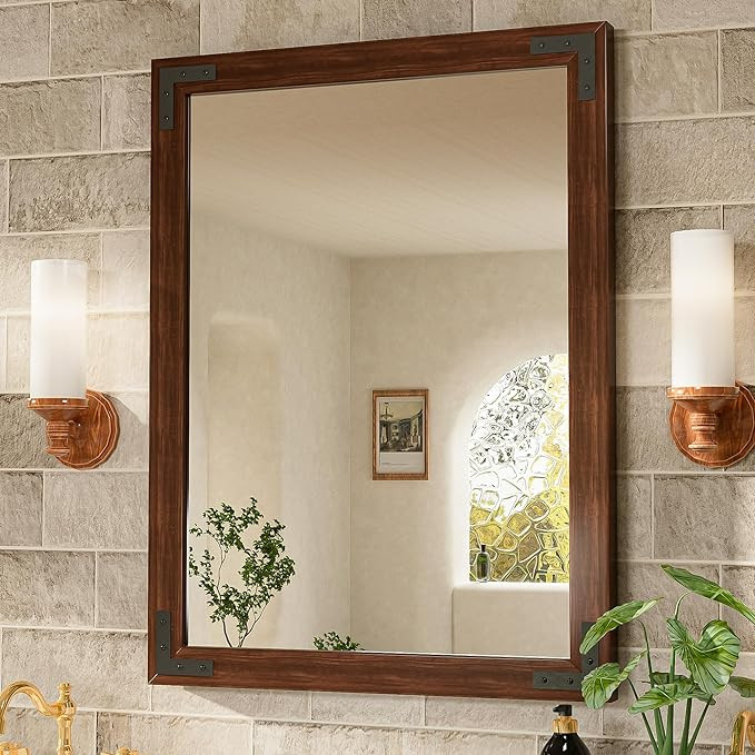 TETOTE 24 x 36 Walnut Wood Framed Mirror for Bathroom Wall/Bedroom/Living Room/Entryway Farmhouse... | Amazon (US)