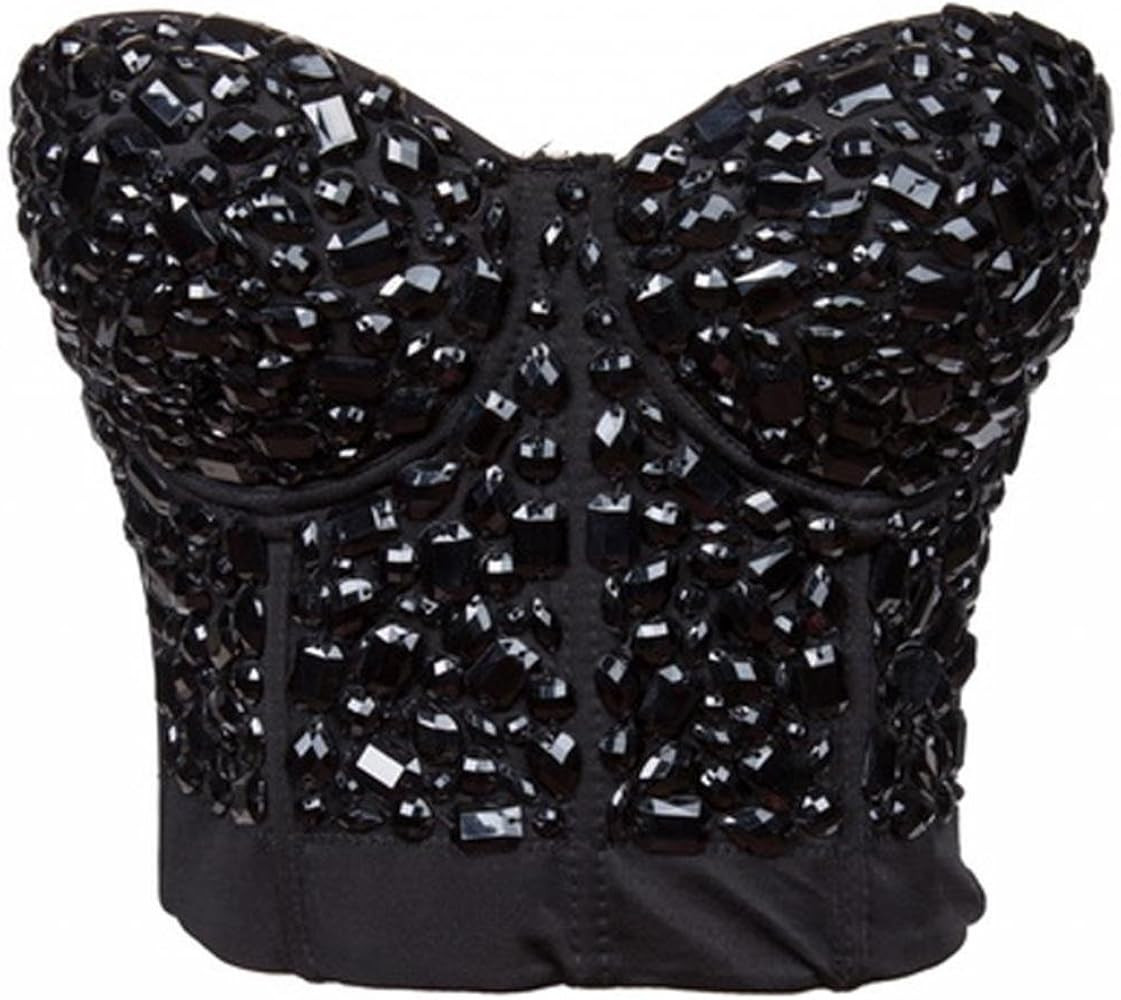 Alivila.Y Fashion Womens Rhinestone Punk Goth Bra Clubwear Corset Top | Amazon (US)