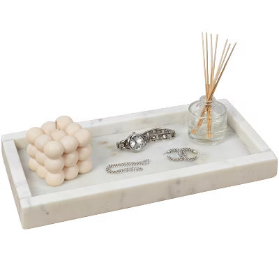happimess Luxe Stone 12" x 6" Classic Minimalist Rectangular Marble Bathroom Countertop Tray, White | Target