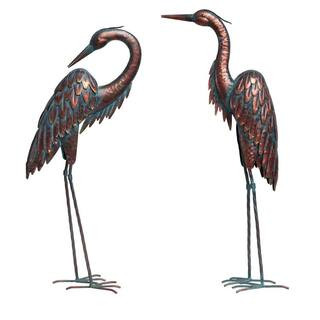 Metal Crane Statues-Set of 2 Bronze Heron Sculptures for Garden, Patio, or Yard Decor Weatherproo... | The Home Depot