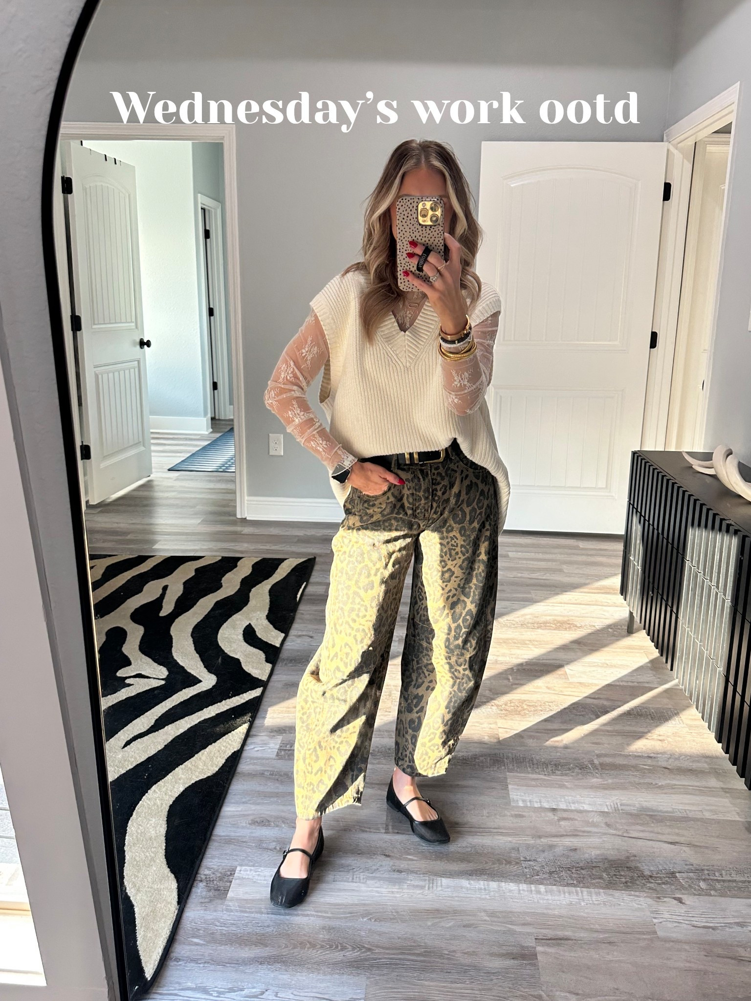 Wednesday work outfit 
Small vest and lace layering top, small jeans (need XS), sized down 1/2 size in shoes

ALLISONPOWELL10 to save on loopy cases

Casual outfits, mom outfits, barrel jeans, leopard jeans, comfy outfits, spring outfits, teacher outfits, spring transition, pre spring outfits 

#LTKFindsUnder50 #LTKStyleTip #LTKWorkwear