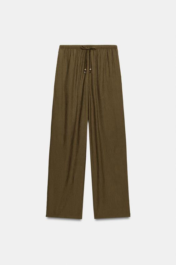 Zara - Flowy Straight Leg Pants - Olive Green - Xs - Woman | Zara US