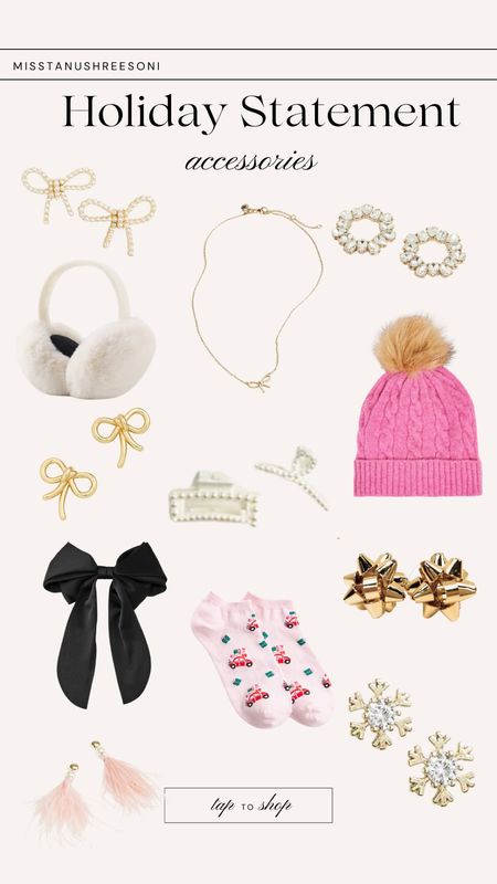 Holiday accessories are the best kind 💖✨

Earmuffs are such a good gift and these ones are so fluffy and cute with winter outfits!

Give me all the bow accessories…found two bow earrings that I thought were perfect and a matching necklace

The gift wrap bow earrings are so subtle and chic and this black bow for your hair is the trending accessory this season!

Also love these pearl claw clips and this pink hat is so fun for winter especially when it gets so dreary outside!

Holiday accessories, pink beanie, bow accessories, bow earrings, bow necklace, hair bow, holiday socks, Christmas earrings, holiday earrings, winter accessories, earmuffs

#LTKHoliday #LTKGiftGuide #LTKSeasonal