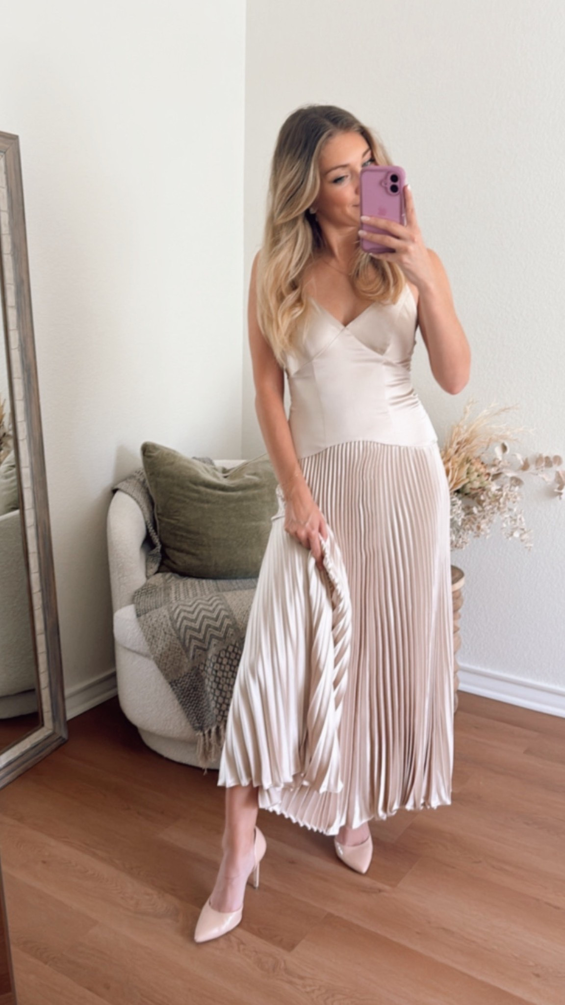 Wedding guest dress - champagne and pleated skirt! 