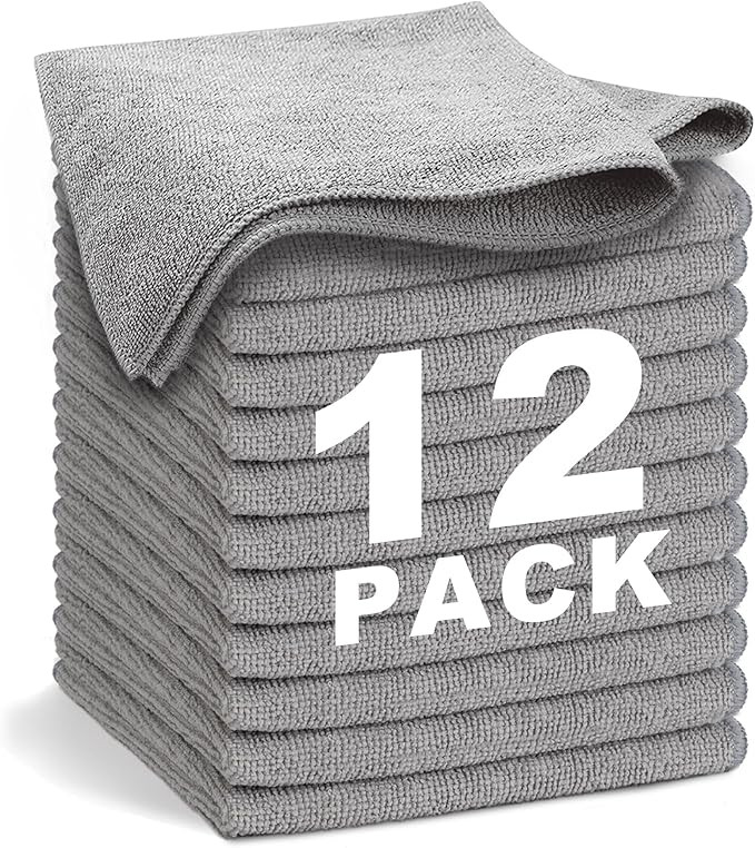 Gray Microfiber Cleaning Cloth 13"x13", Ultra Soft Absorbent Microfiber Cleaning Rags for Houseke... | Amazon (US)