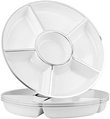 Party Bargains 6 Sectional Round Plastic Serving Tray, Size: 12 inch, Color: White/Silver, Pack o... | Amazon (US)