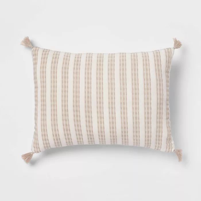 Oblong Woven Textured Decorative Throw Pillow White/Natural - Threshold™ | Target