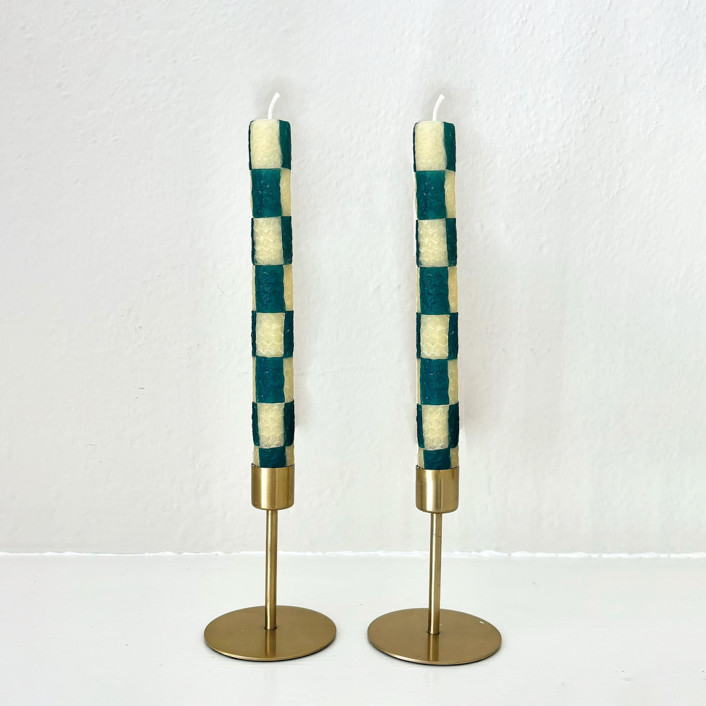 Checkered Taper Candles (Green & Beige) Candles & Holders | Minted