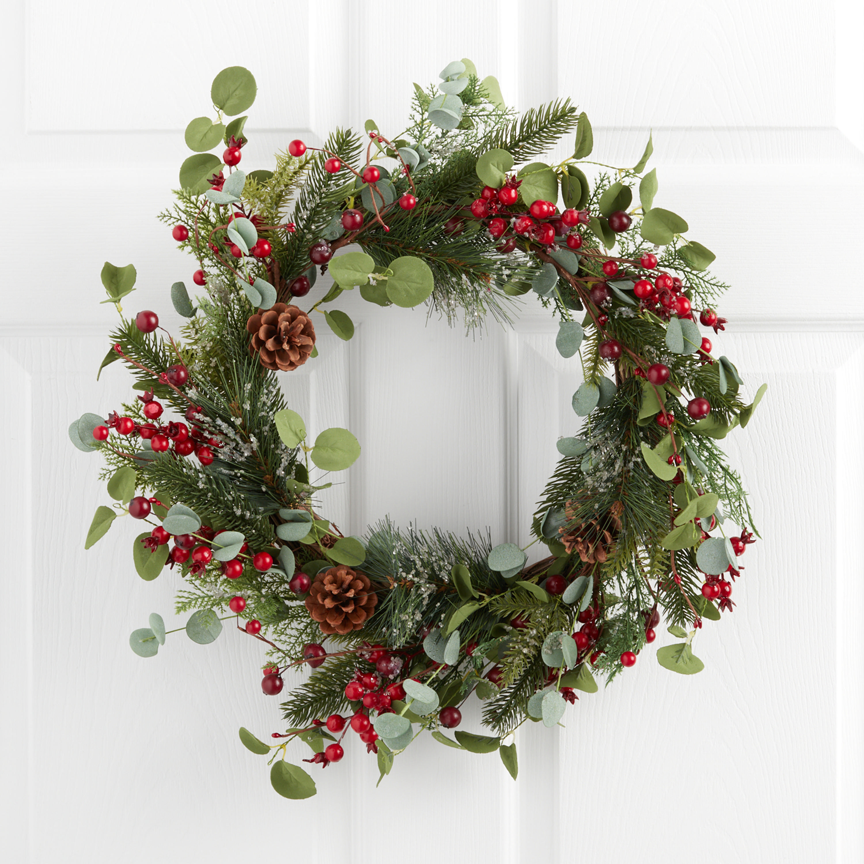 Icy Red Faux Berry and Eucalyptus Wreath | World Market