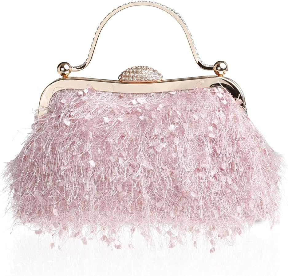 Tassel Women's Evening Handbag Cocktail Prom Formal Clutch Purse Feather Elegant Shoulder Bag for... | Amazon (US)