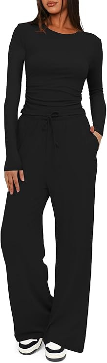Darong Women's 2 Piece Sets 2025 Fall Outfits Long Sleeve Wide Leg Tracksuits Casual Lounge Set M... | Amazon (US)