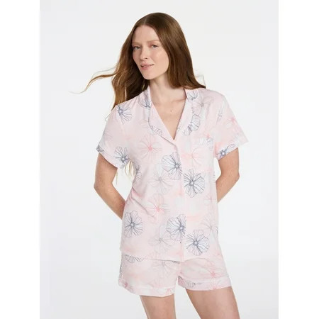 Joyspun Women’s Sleep Modal Short Sleeve Notch Top and Shorts Pajama Set, Size XS-XL, 2X-3X | Walmart (US)