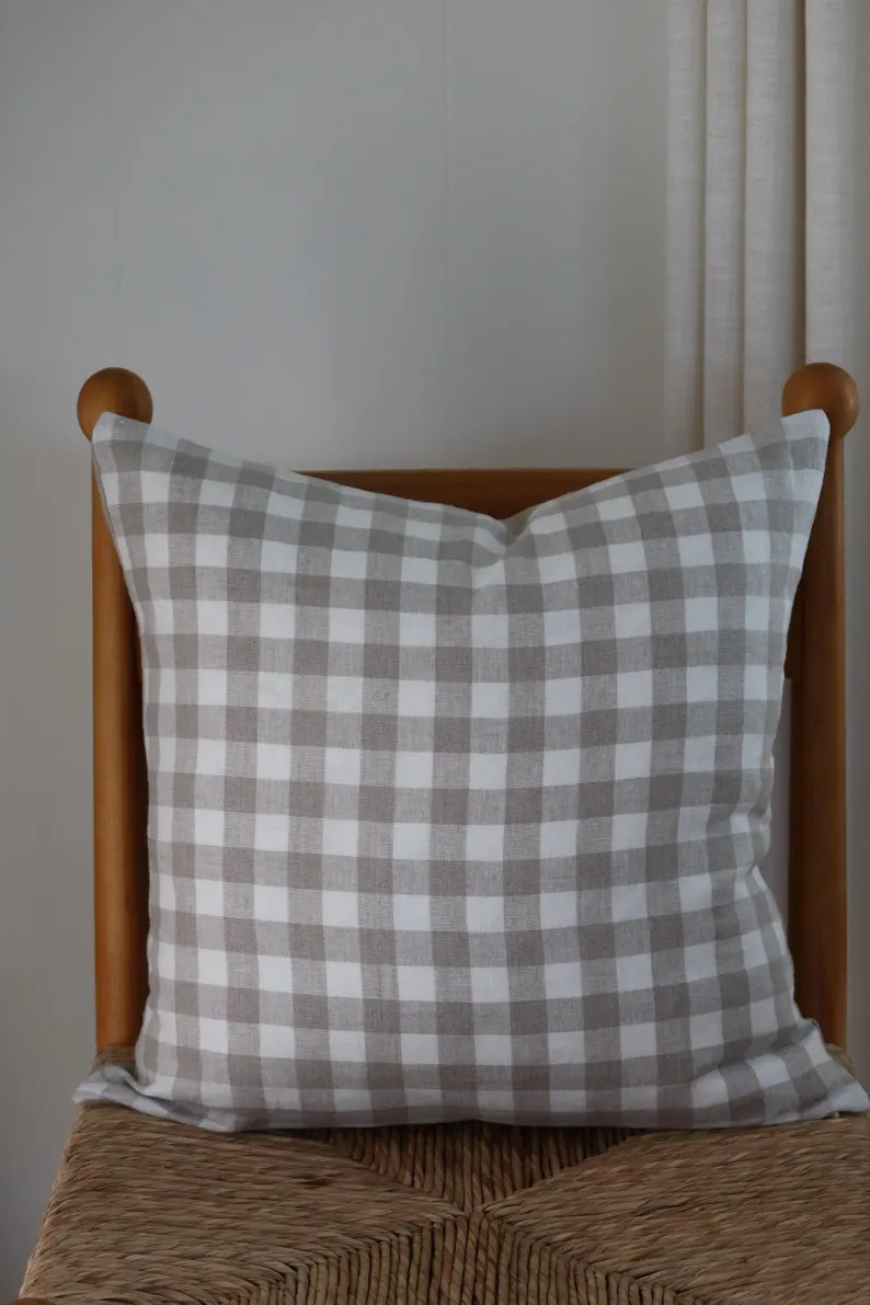 Ady - Plaid Linen Pillow Cover - Etsy | Etsy (US)