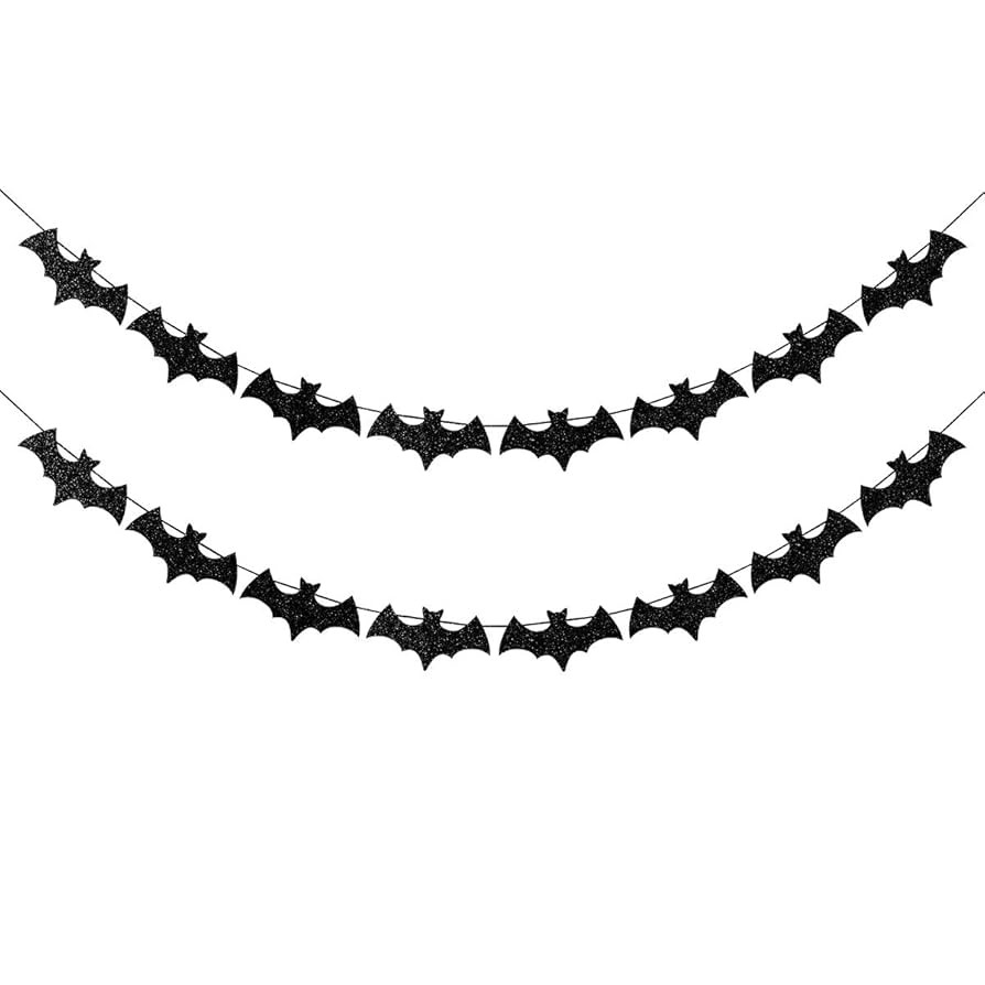 Black Bat Garland Halloween Bats Garland Banner, Bat Halloween Banner Decorations for Mantle Haun... | Amazon (US)