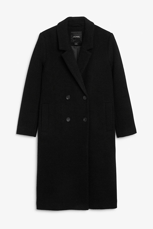 Black classic double-breasted coat | Monki