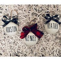 Custom Name Ornaments, Rae Dunn Buffalo Plaid Ornaments With Bow, Christmas Decor, Gift | Etsy (US)