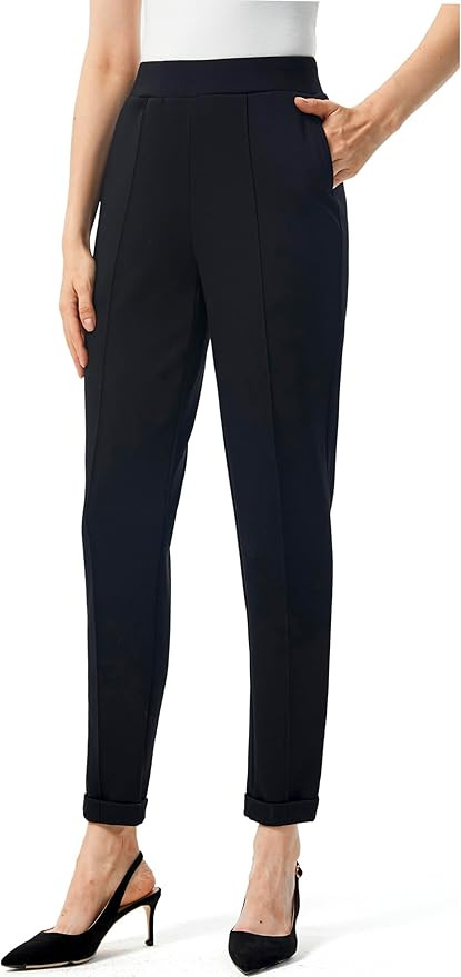 AFITNE Women’s High Waisted Dress Casual Pants Stretchy Pull On Work Business Slacks 2024 Fall ... | Amazon (US)