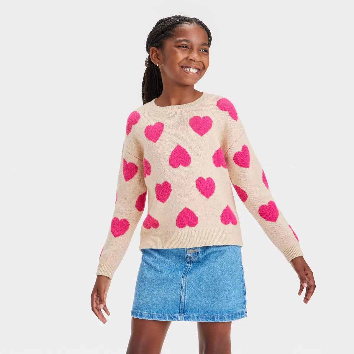 Girls' 'Heart' Pullover Sweater - Cat & Jack™ Oatmeal | Target
