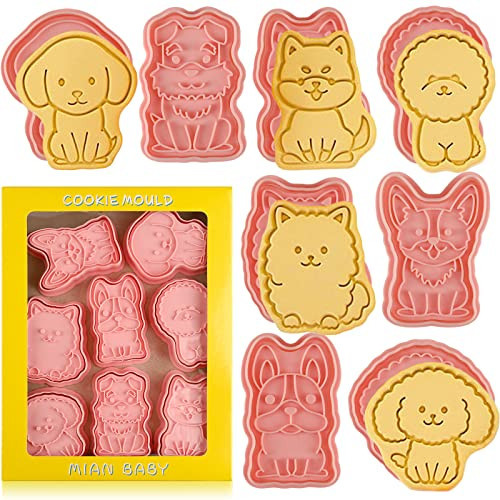 Dog Cookie Cutters Set, 8 Pcs Puppy Cookie Cutter with Plunger Stamps, Cute Cookie Cutters for DIY Biscuit Dog Snacks Cheese Baking | Amazon (US)