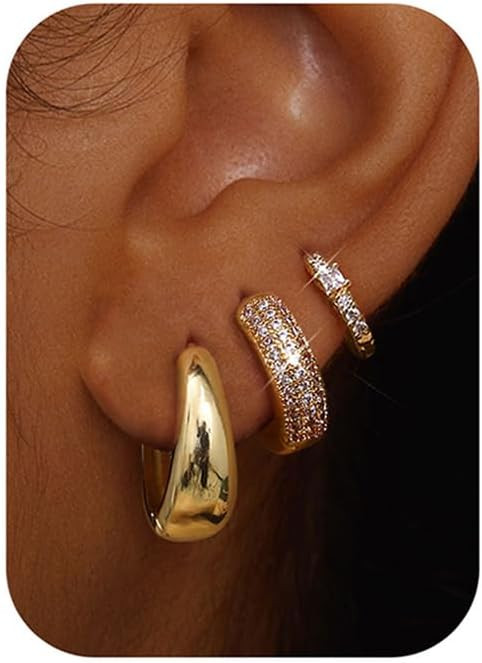 LOLIAS Small 14K Gold Plated Chunky Hoop Earrings for Women Hypoallergenic Silver Earrings Set fo... | Amazon (US)