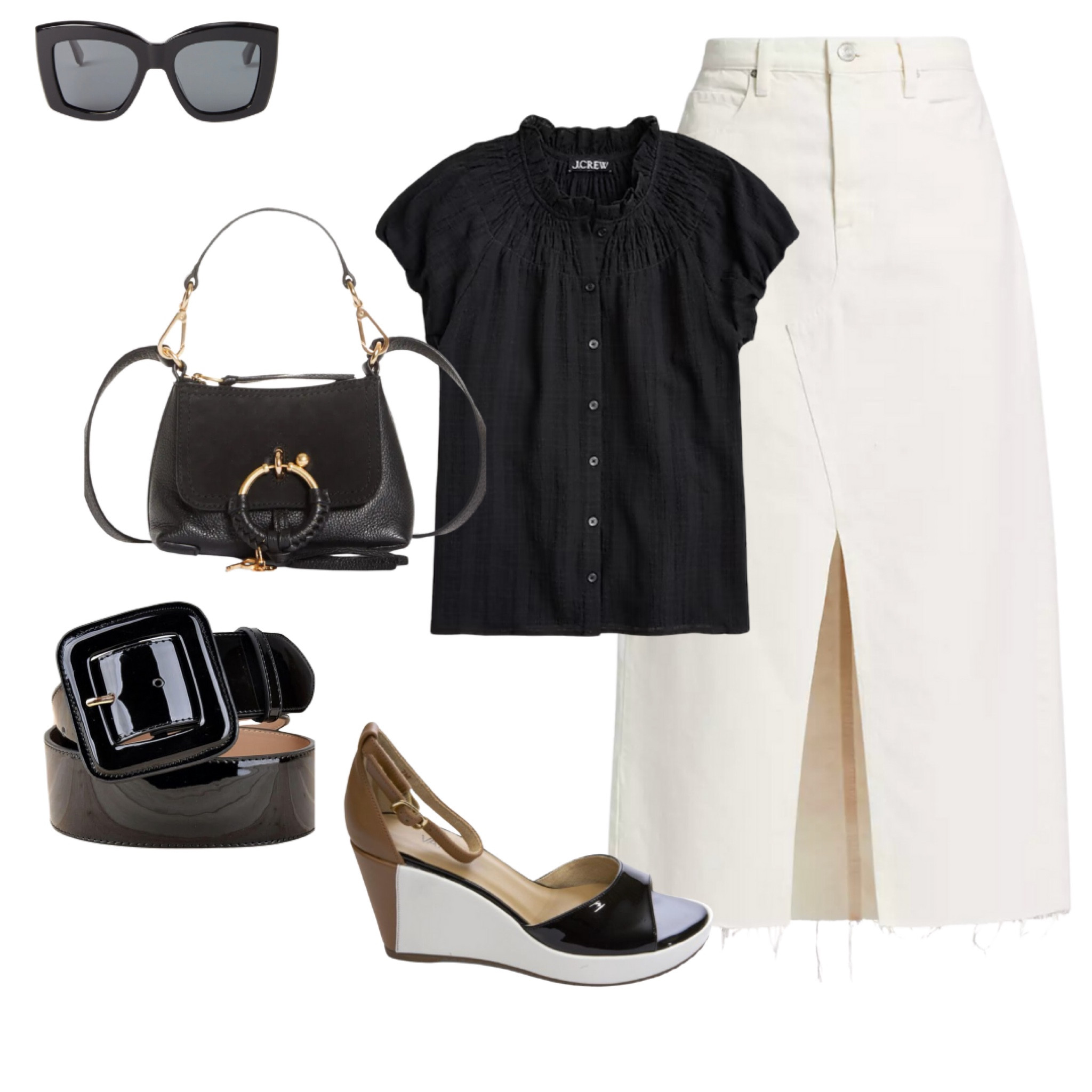 We both bought this amazing denim skirt and are so happy we did!! This skirt can be dressed up or  down and can be worn now through the fall.  The wedge heel shoe can be worn with so many outfits too due to its color block design!

#LTKshoecrush #LTKSeasonal #LTKover40
