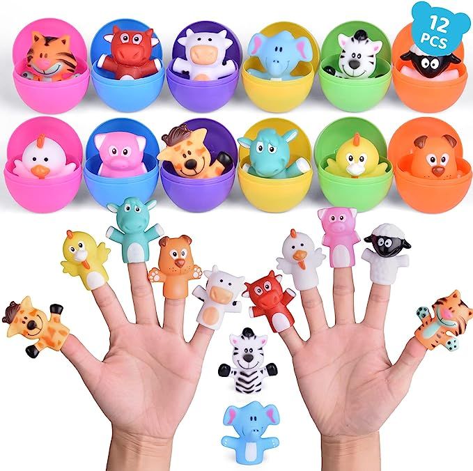 FUN LITTLE TOYS 12 PCs Easter Eggs Prefilled with Animal Finger Puppets, Easter Party Favors, Eas... | Amazon (US)