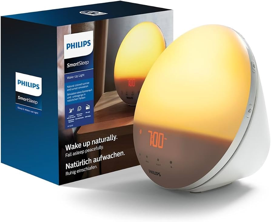 Philips Wake-up Light, farbige Sonnenaufgangssimulation, 20 Lichtstärken, 7 natürliche Klänge,... | Amazon (DE)