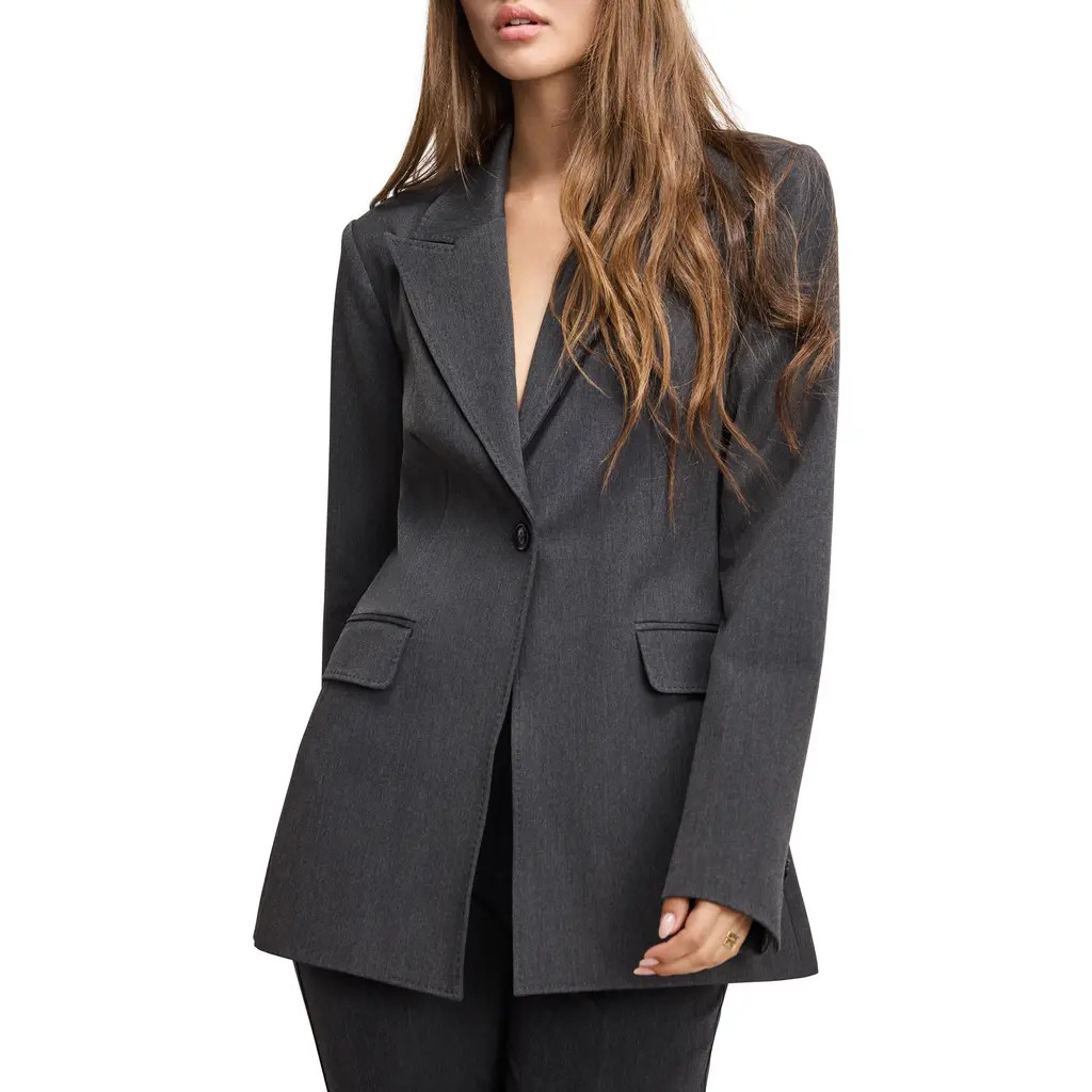 Good American Essential Sculpt Suit Blazer in Dark Heather Gray at Nordstrom, Size Medium | Nordstrom