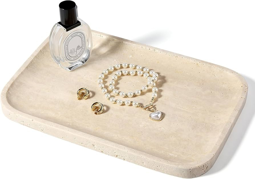 Koville Romano Travertine Tray, 12"x8" Natural Stone Vanity Tray for Countertop Bathroom Kitchen ... | Amazon (US)