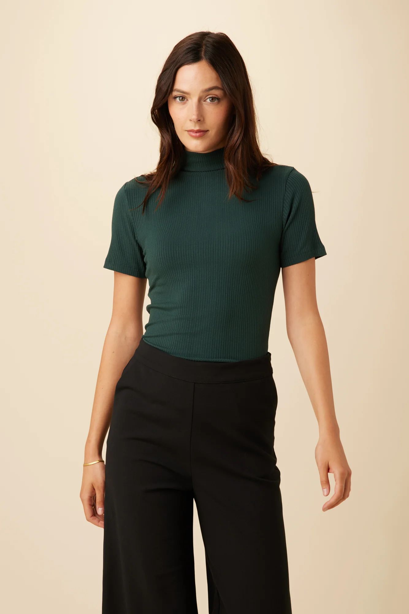 Fiona Paris Rib Turtleneck Top - Darkest Spruce | Amour Vert