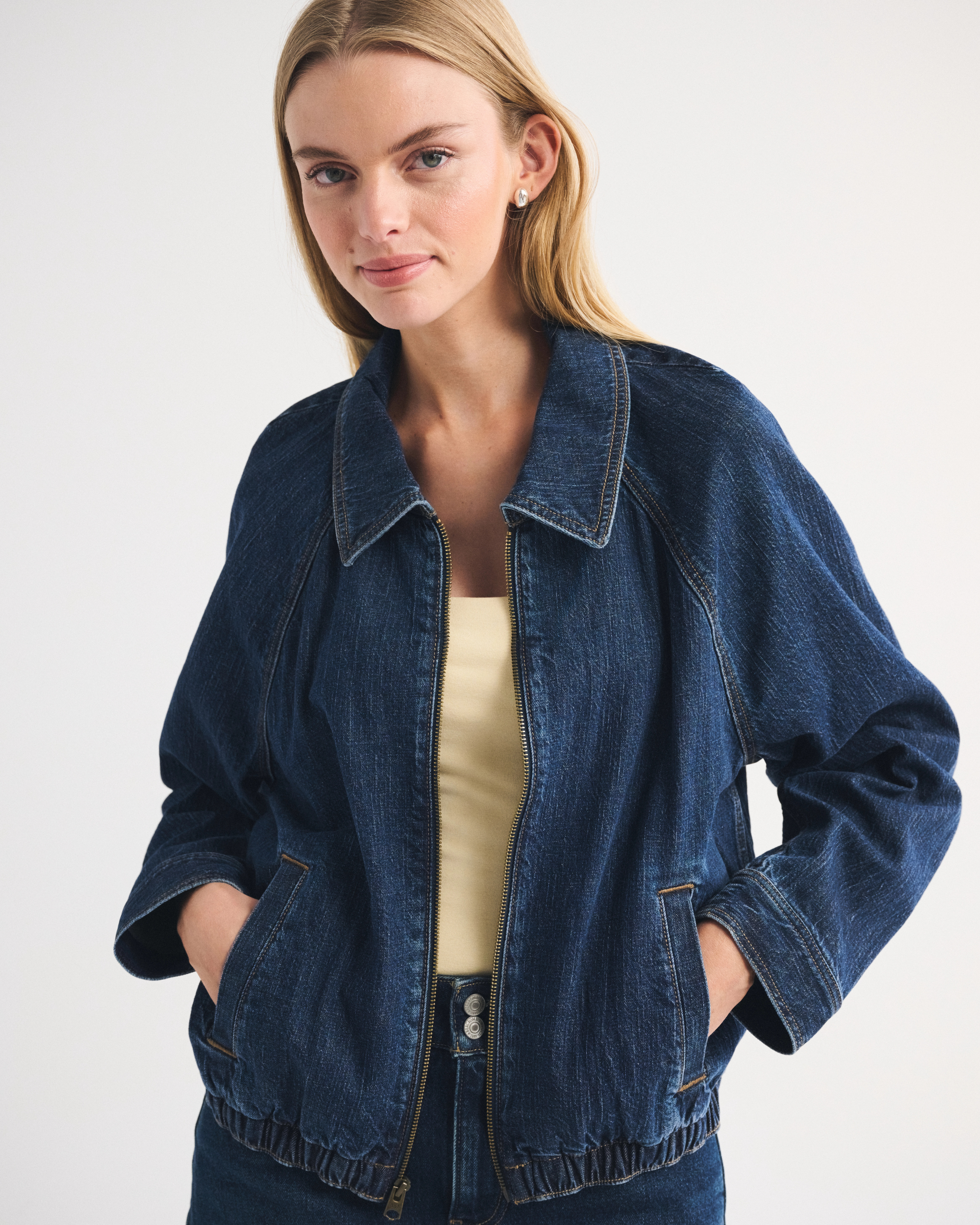 Relaxed Linen-Blend Denim Bomber Jacket | Abercrombie & Fitch (US)