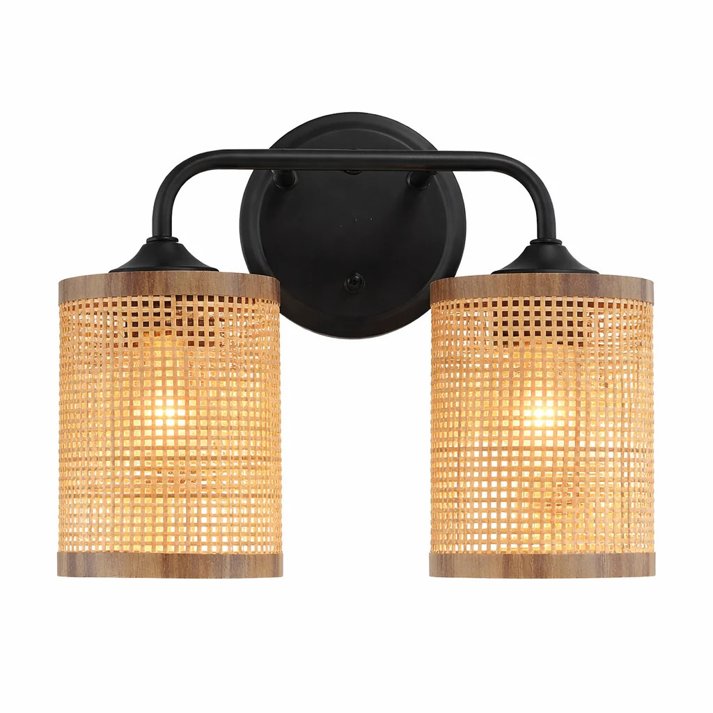 Double Light Vanity With Natural Rattan Shade Wall Lamp | Wayfair North America
