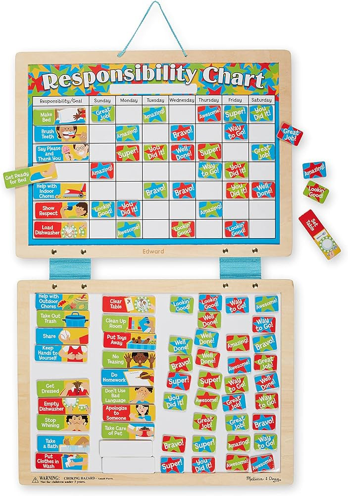 Melissa & Doug Magnetic Responsibility Chart | Toddler Routine, Kids Reward Board, Chores Chart, ... | Amazon (US)